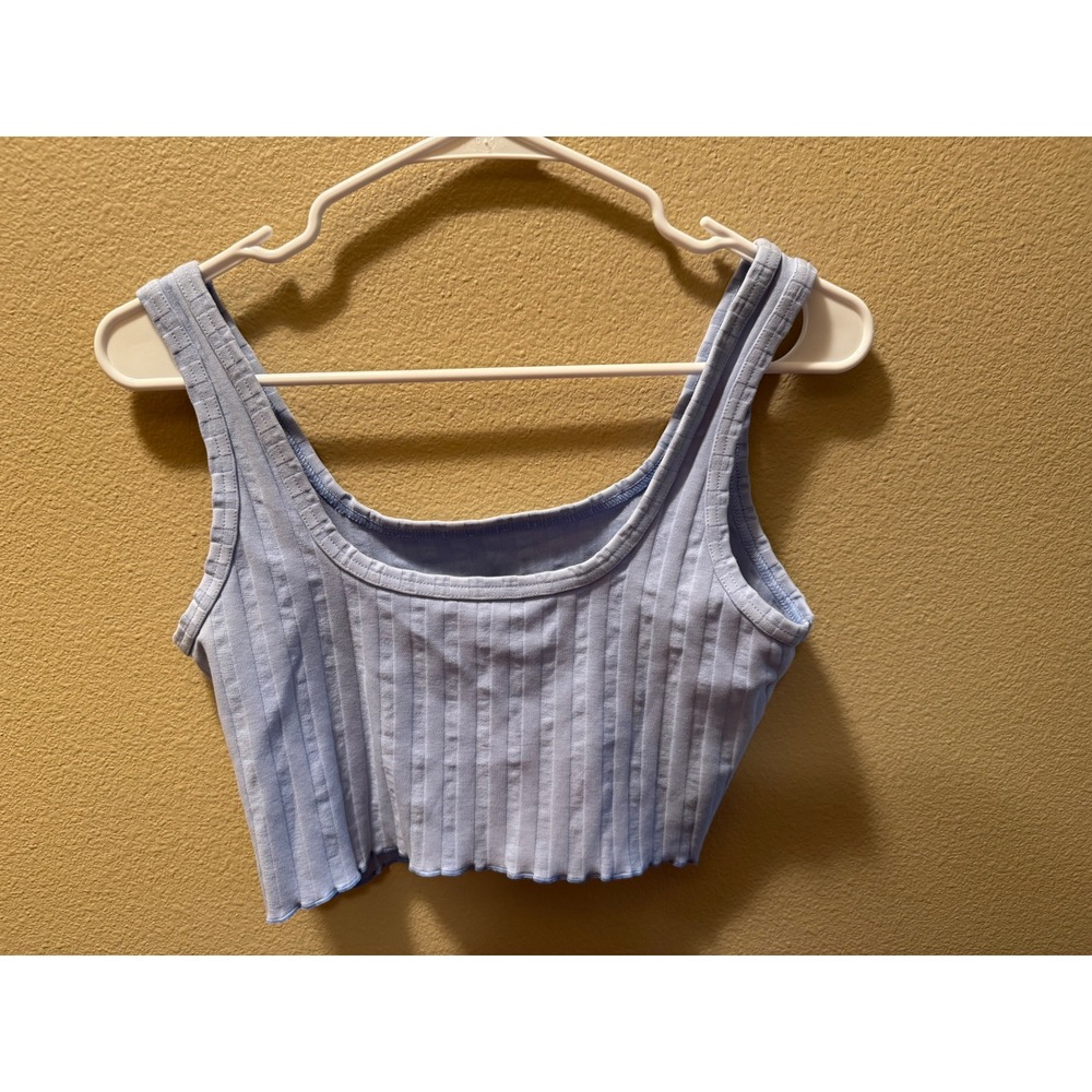 Offline by Aerie Ribbed Crop Tank Top Light Blue Lettuce Edge Small